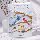 January Birthday Backyard Birds Personalize  Kaart