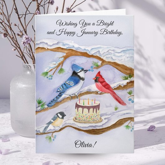 January Birthday Backyard Birds Personalize  Kaart
