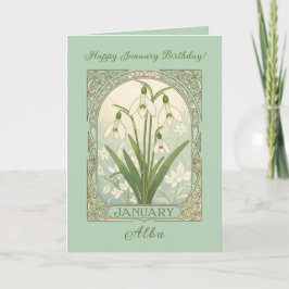 January Birthday Galanthus Flowers Art Nouveau Sty Kaart