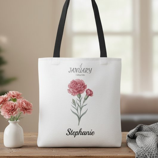 January Birthday Gift Carnation Birth Flower Art Tote Bag