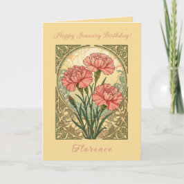 January Birthday Pink Carnations Art Nouveau Style Kaart