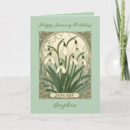 January Birthday Snowdrop Flowers Art Nouveau Styl Kaart