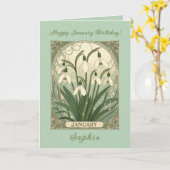January Birthday Snowdrop Flowers Art Nouveau Styl Kaart (Gele Bloem)