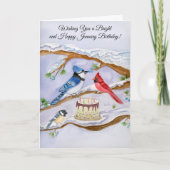 January Birthday with Backyard Birds and Cake Kaart (Voorkant)