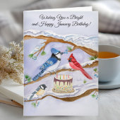 January Birthday with Backyard Birds and Cake Kaart