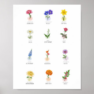 January Carnation Birth Flower Watercolor Wall Art Poster