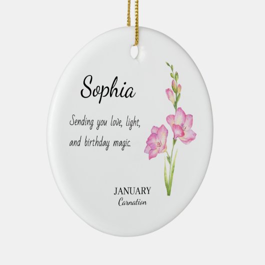 January Carnation Personalized Birthday Keramisch Ornament (Rechts)