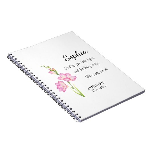 January Carnation Personalized Birthday Notitieboek (Rechterzijde)