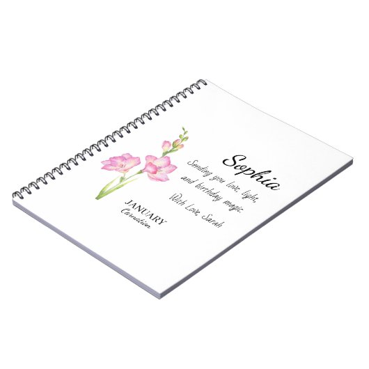 January Carnation Personalized Birthday Notitieboek (Linkerzijde)