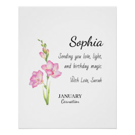 January Carnation Personalized Birthday Perfect Poster