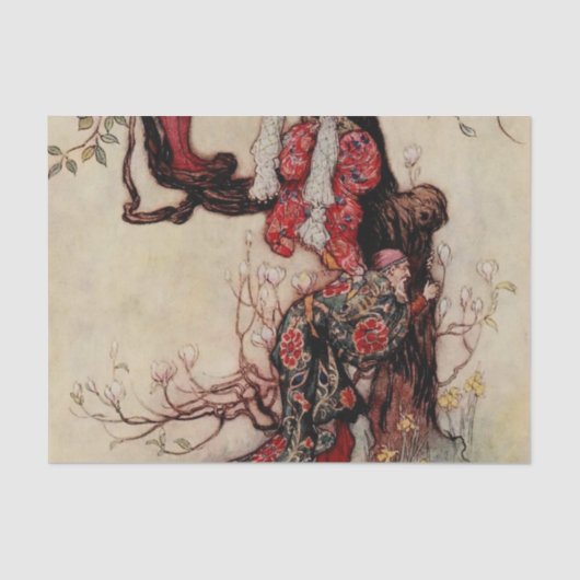 "January Helping May" door Warwick Goble Tissuepapier (Voorkant)