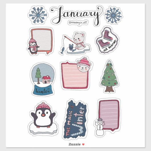 January Sticker Sheet – Cozy Bears & Winter Magic (Vel)