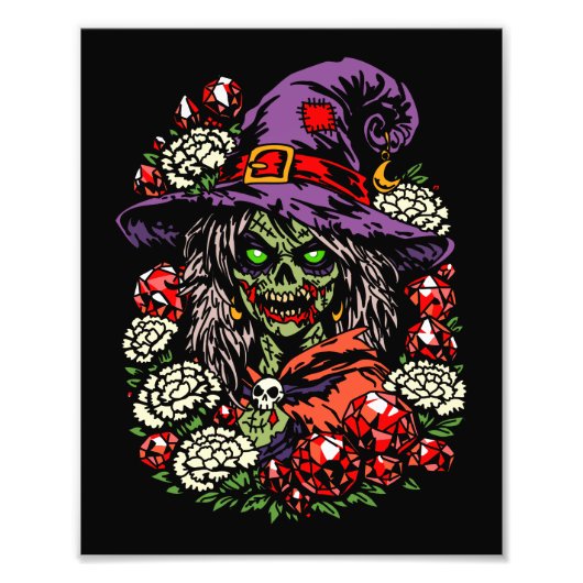 January Zombie Witch with Gems and Flowers Foto Afdruk (Voorkant)