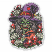 January Zombie Witch with Gems and Flowers Sticker (Voorkant)