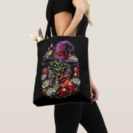 January Zombie Witch with Gems and Flowers Tote Bag