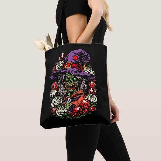 January Zombie Witch with Gems and Flowers Tote Bag (Dichtbij)