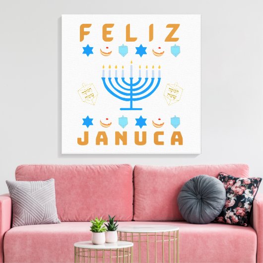 Januca, Feliz Januca, Menorah, Masada, Janucia Canvas Afdruk (Insitu (Woonkamer))