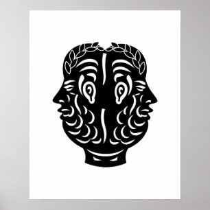 Janus Dubbel Hoofd Oud-Romeinse Munt Symbool Poster