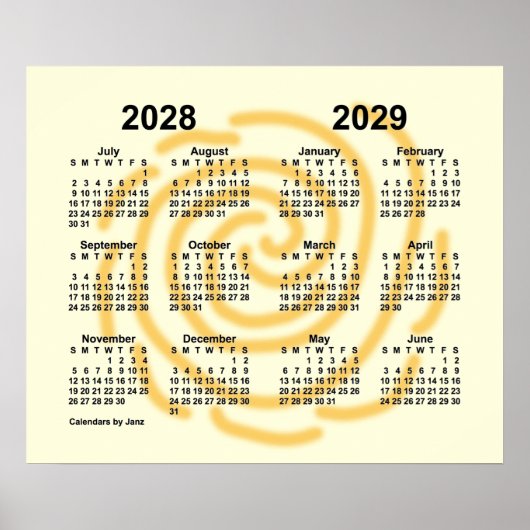 Janz 2028-2029 Zonnige Dagen Schooljaar Kalender Poster (Voorkant)