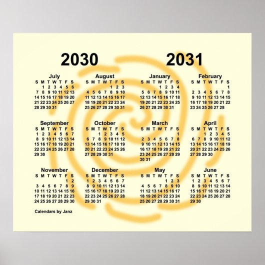 Janz schooljaar kalender 2030-2031 met zonnige dag poster (Voorkant)