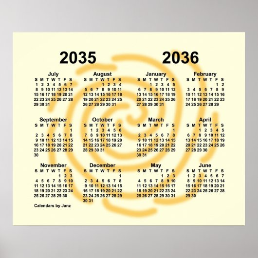 Janz Schooljaar Kalender 2035-2036 Zonnige Dagen Poster (Voorkant)