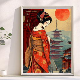 Japan 日本 geisha pagode retro poster