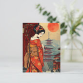 Japan 日本 geisha pagode vakantie retro Briefkaart (Staand voorkant)