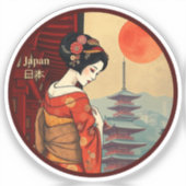 Japan 日本 maiko geisha pagoda retro sticker (Voorkant)