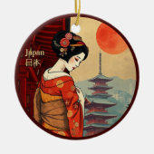 Japan 日本 maiko geisha pagoda zon keramisch ornament (Voorkant)
