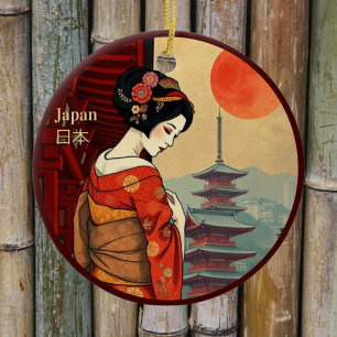 Japan 日本 maiko geisha pagoda zon keramisch ornament