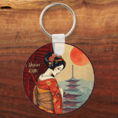 Japan 日本 maiko geisha pagoda zon sleutelhanger (Voorkant)