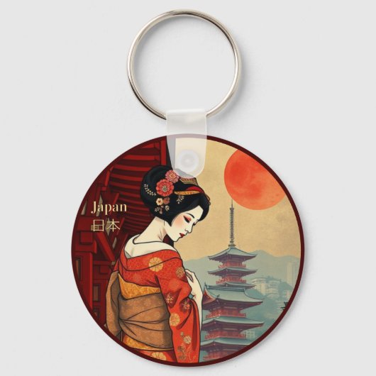 Japan 日本 maiko geisha pagoda zon sleutelhanger (Achterkant)