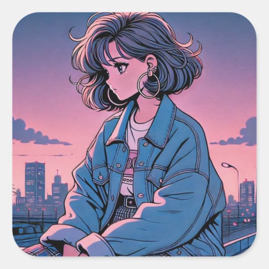 Japan Anime 90's Vierkante Sticker (Voorkant)
