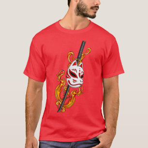 Japan Anime Mask Kitsune Fire Style Samurai T-shirt