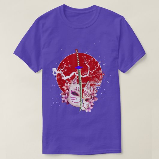 Japan Anime Mask Kitsune Sakura Samurai Oni Monste T-shirt (Design voorkant)