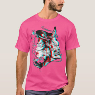 Japan Anime Mask Kitsune Samurai Oni Vaporwave (2) T-shirt