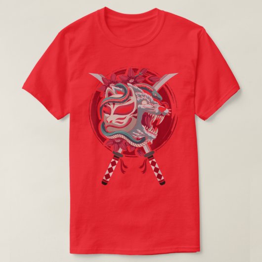 Japan Anime Mask Kitsune Style Samurai Oni Monster T-shirt (Design voorkant)