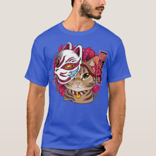 Japan Anime Masker Style Samurai Oni Monster Cat F T-shirt
