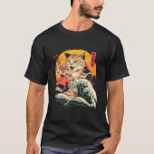  Japan Art Cat Eating Sushi Retro Japans T-shirt (Voorkant)