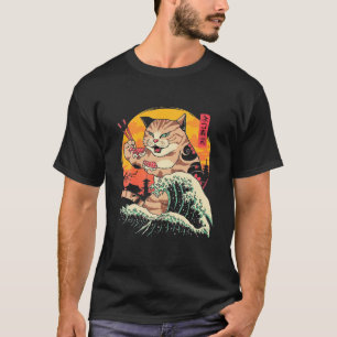  Japan Art Cat Eating Sushi Retro Japans T-shirt