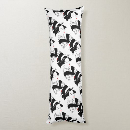 Japan Beauful Woman Geisha Black White Pillow Lichaamskussen (Achterkant (Verticaal))