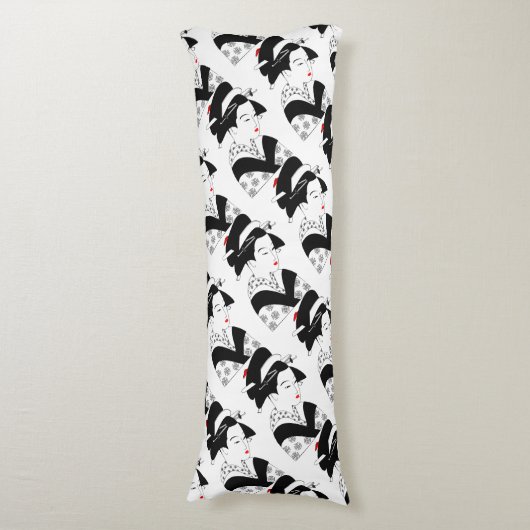 Japan Beauful Woman Geisha Black White Pillow Lichaamskussen (Voorkant Verticaal)