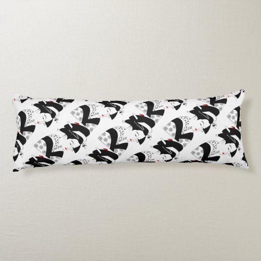 Japan Beauful Woman Geisha Black White Pillow Lichaamskussen (Achterkant)