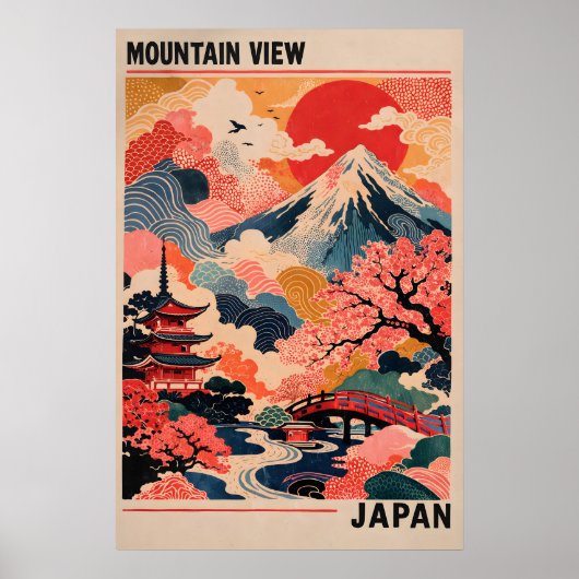 Japan Bergzicht Poster, Retro Mount Fuji Poster (Voorkant)