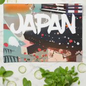 Japan Building setting sun poster Theedoek (Gevouwen)