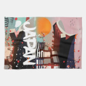 Japan Building setting sun poster Theedoek (Horizontaal)