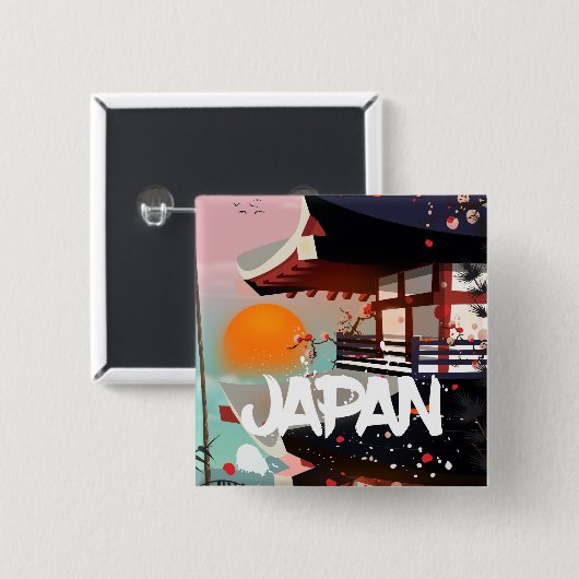 Japan Building setting sun poster Vierkante Button 5,1 Cm (Voorkant /achterkant)