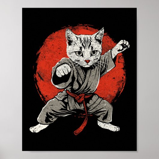 Japan Cat Martial Arts Karate Ukiyo-e Taekwondo Ji Poster (Voorkant)