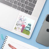 Japan Cherry Blossom Geisha Kimono Sticker (Laptop met iPhone)