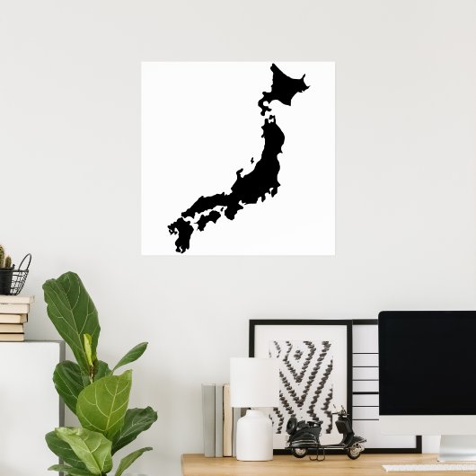 Japan Country Map Outline Black Silhouette Japan Poster (Thuiskantoor)